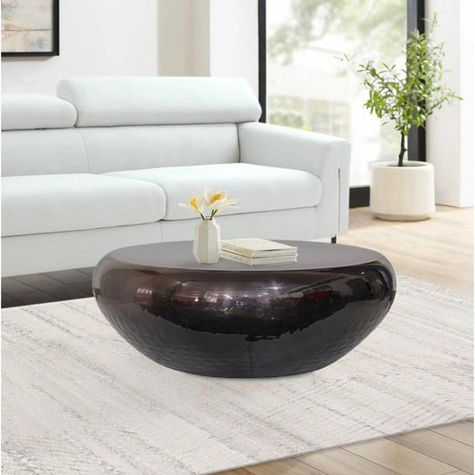Helios Handforged Drum Coffee Table - PRR-033BLK by Pasargad Home in black. Made from metal in a unique style.