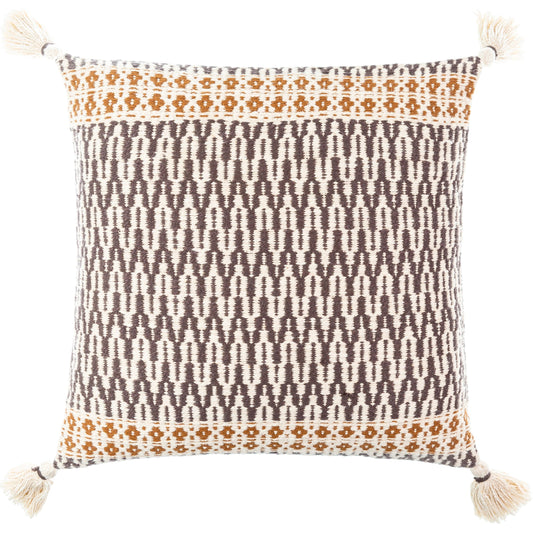 Provo Pillow - 30494 by Surya in ivory, dark brown, burnt orange. Made from front: 100% cotton, back: 100% cotton in a modern style.