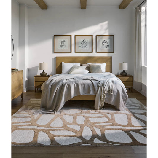 Pryce Platform Bed by Surya in brown and wood finish. Made from oak in a modern style.