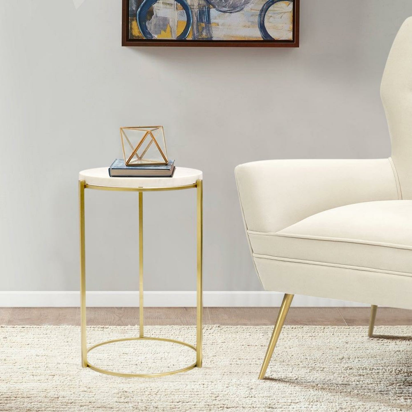 006 SI-1718094 | Lifestyle | Carina Side Table by Pasargad Home in gold. Made from marble, steel in a transitional style.