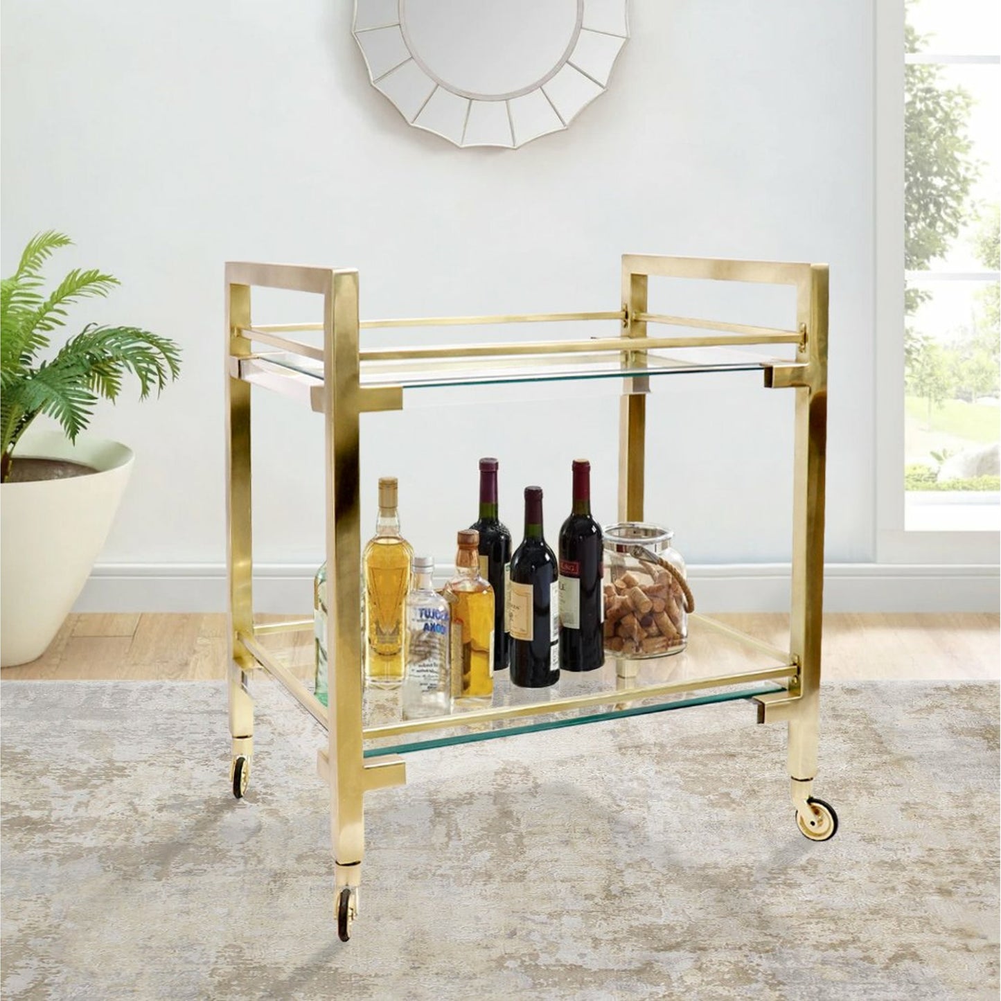 005 SI-1718086 | Lifestyle | Baylor Serving Table by Pasargad Home in brass. Made from lucite, steel in a unique style.