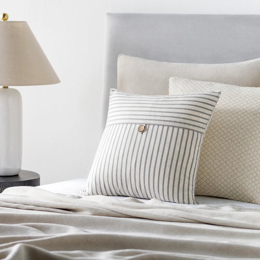 Penelope Stripe Pillow - 17251 by Surya in light beige, charcoal, brown. Made from 85% cotton, 15% flax in a cottage & farmhouse style.