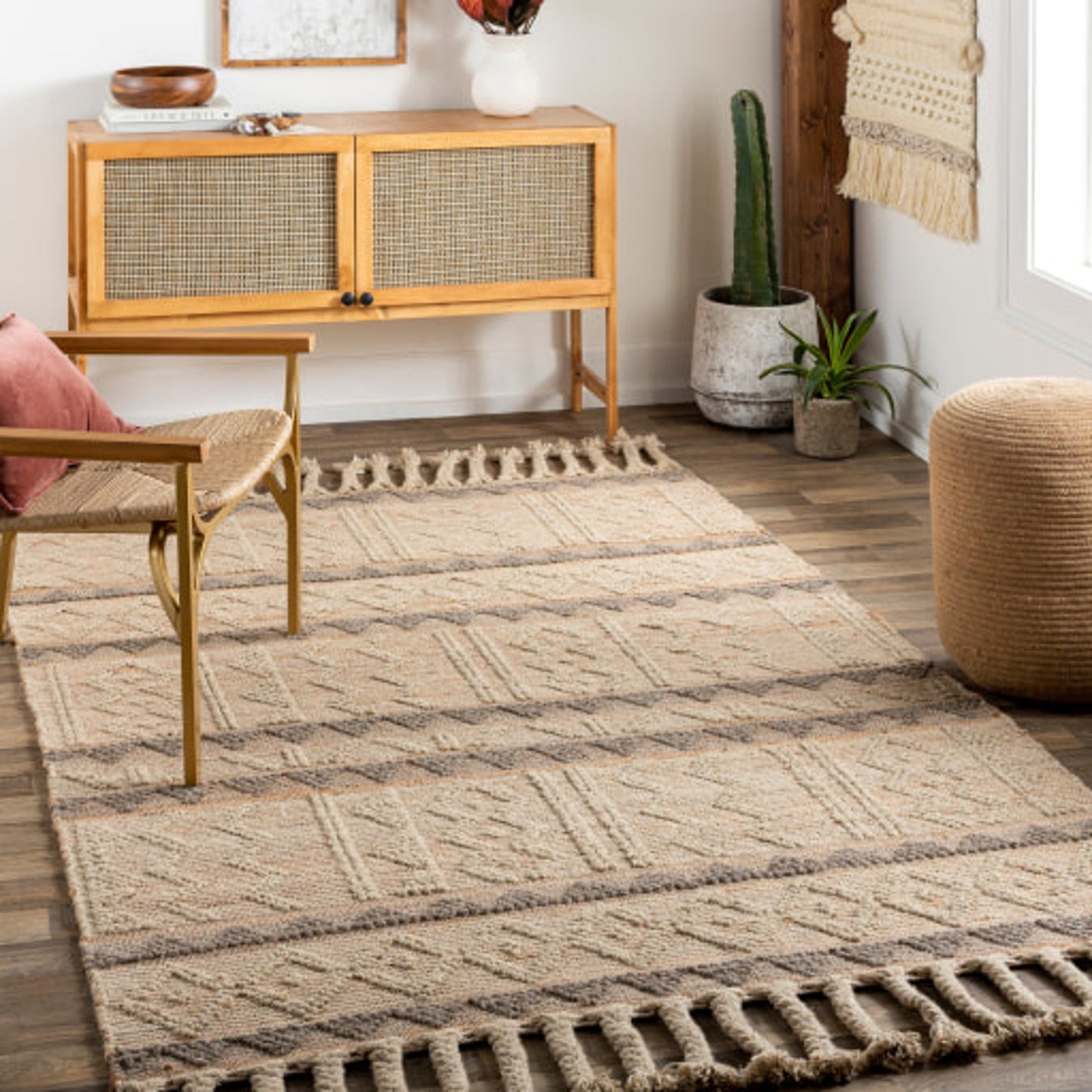 006 SI-1756589,SI-1756591,SI-1756592,SI-1756593,SI-1756594 | Lifestyle | Preston Rug - 29254 by Surya in tan, medium gray. Made from 50% jute, 50% wool in a unique style.
