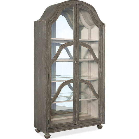 Costa Cabinet by Hooker Furniture in pottery gray. Made from oak veneers, glass in a eclectic & global style.
