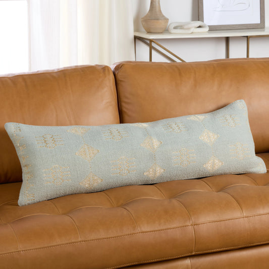 Puebla PUB15 Pillow by Jaipur Living in light blue, silver. Made from 100% cotton in a traditional style.