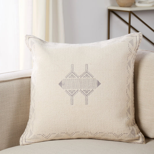 Puebla PUB16 Pillow by Jaipur Living in cream, silver. Made from 100% cotton in a traditional style.