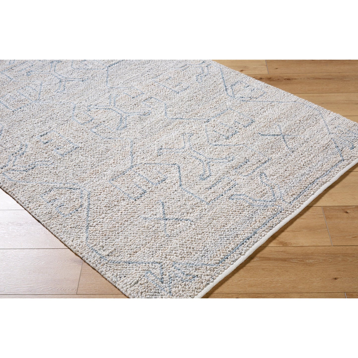 002 SI-2167511,SI-2167512,SI-2167513,SI-2167514 | Closeup | Provence Rug - 484401 by Livabliss in pewter, sky blue, ivory. Made from recycled pet yarn in a unique style.