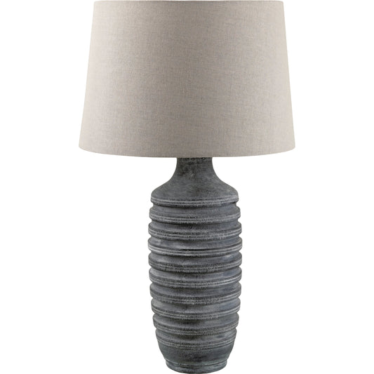001 SI-2168126 | Primary Silo | Pavia Table Lamp - 531713 by Livabliss in body: light gray, shade (outside): light gray, shade (inside): cream, finial: metallic - nickel, harp: metallic - nickel, cord: translucent and coloredplated. Made from resin, linen,