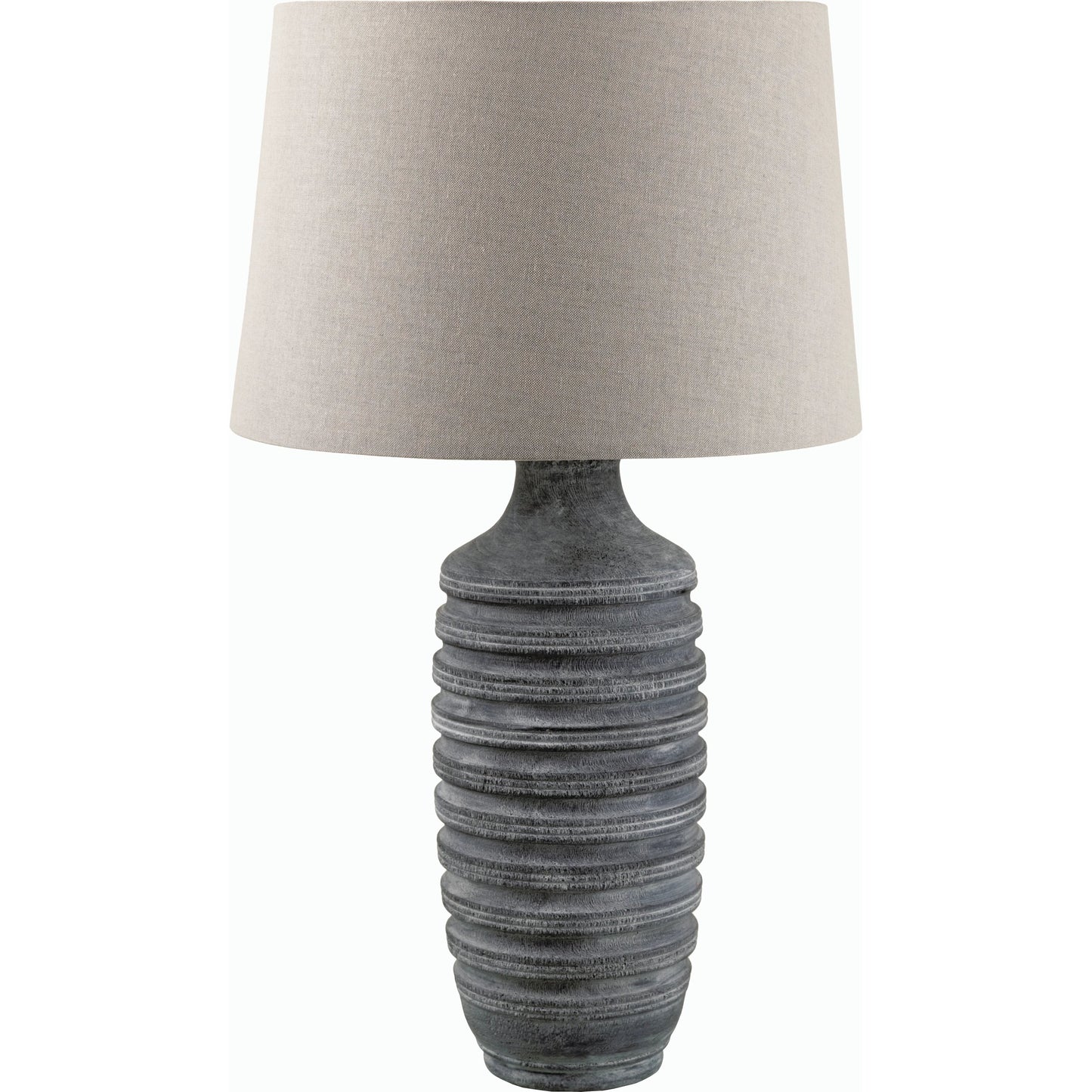 001 SI-2168126 | Primary Silo | Pavia Table Lamp - 531713 by Livabliss in body: light gray, shade (outside): light gray, shade (inside): cream, finial: metallic - nickel, harp: metallic - nickel, cord: translucent and coloredplated. Made from resin, linen,