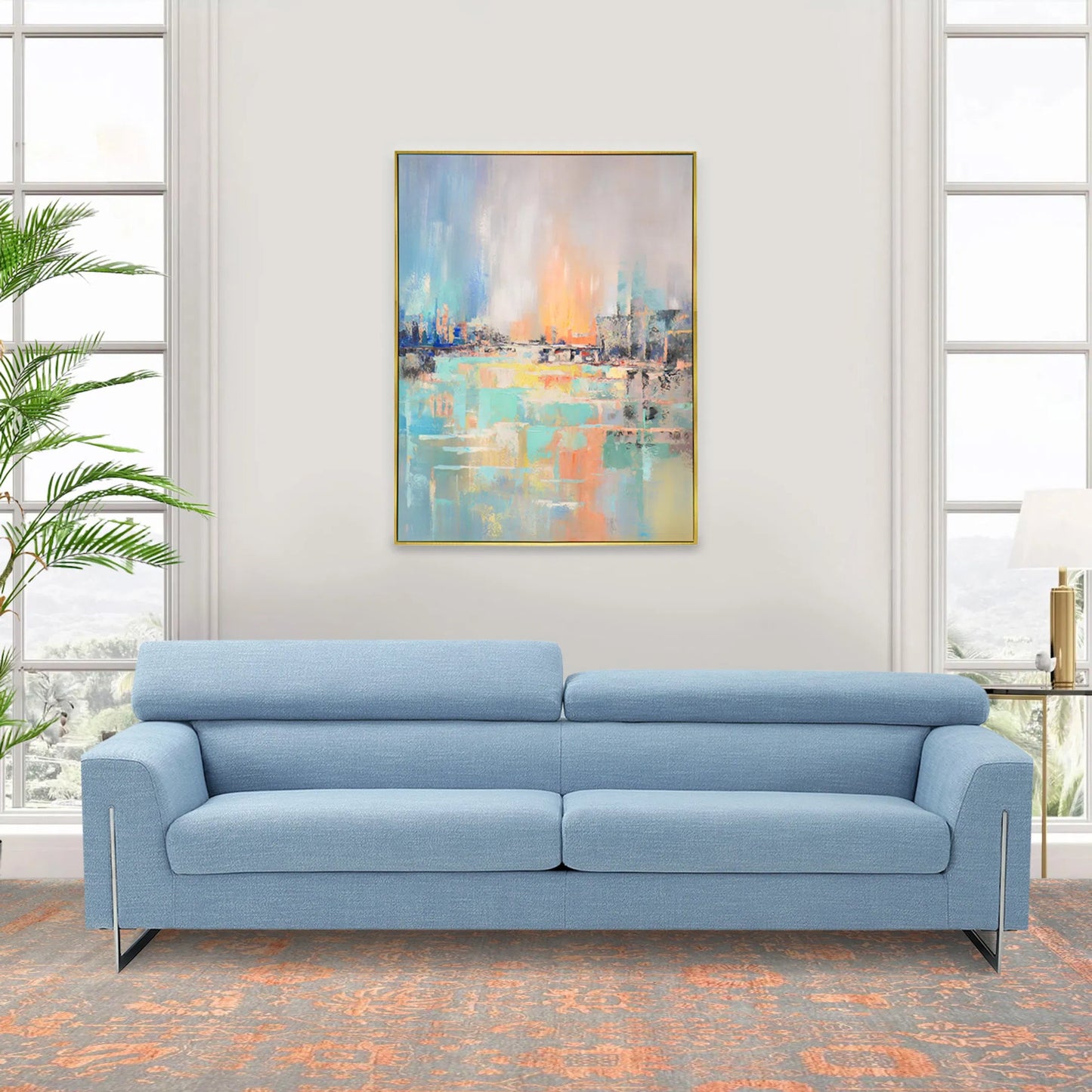 005 SI-2534687 | Lifestyle | Mirage Handpainted & Coastal Landscape Oil Painting on Canvas - PXA-1011 by Pasargad Home in multi, blue. Made from canvas in a unique style.