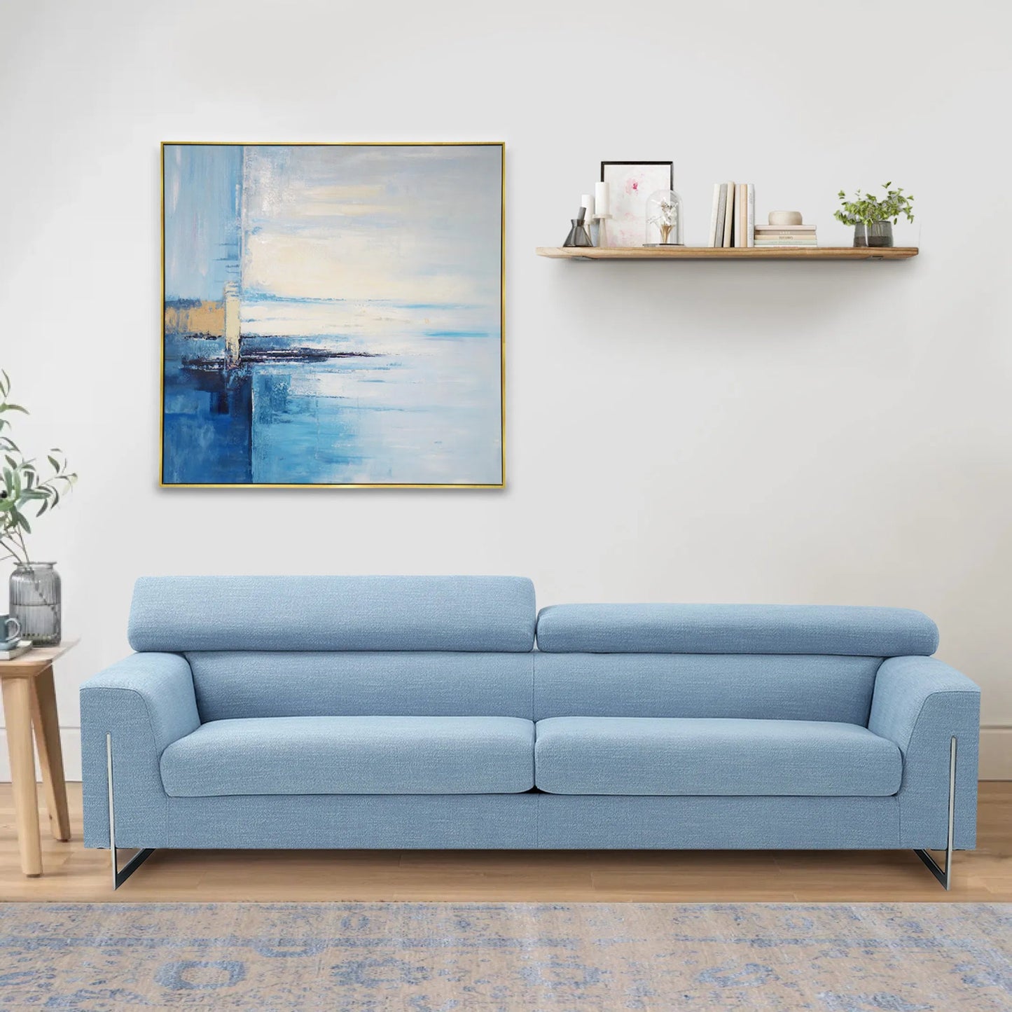 005 SI-2534695 | Lifestyle | Reflection Handpainted Coastal Landscape Oil Painting on Canvas - PXA-1012 by Pasargad Home in blue. Made from canvas in a unique style.