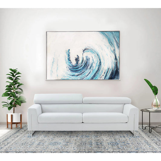 Tidefall Handpainted & Coastal Wave Oil Painting on Canvas - PXA-1014 by Pasargad Home in white, blue. Made from canvas in a unique style.