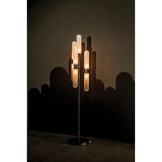 Dominique Floor Lamp by Noir in matte black. Made from industrial steel and frosted glass in a modern style.