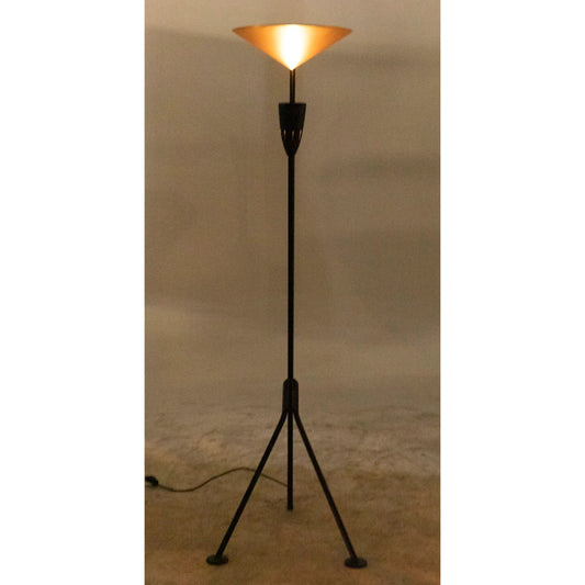 Jetset Floor Lamp by Noir in matte black and antique brass. Made from industrial steel in a modern style.