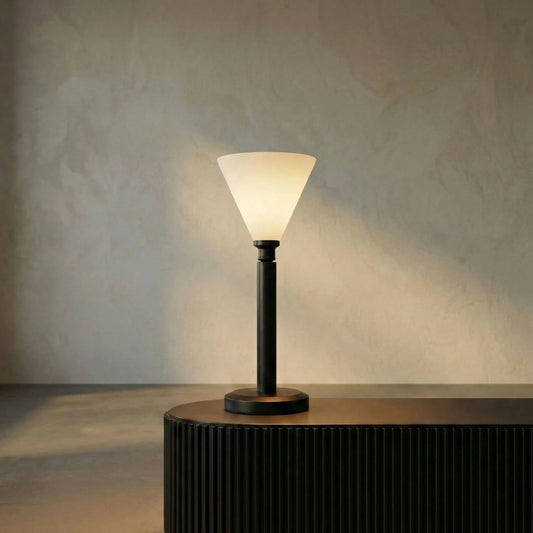 Albert Lamp by Noir in matte black. Made from industrial steel and frosted glass in a modern style.
