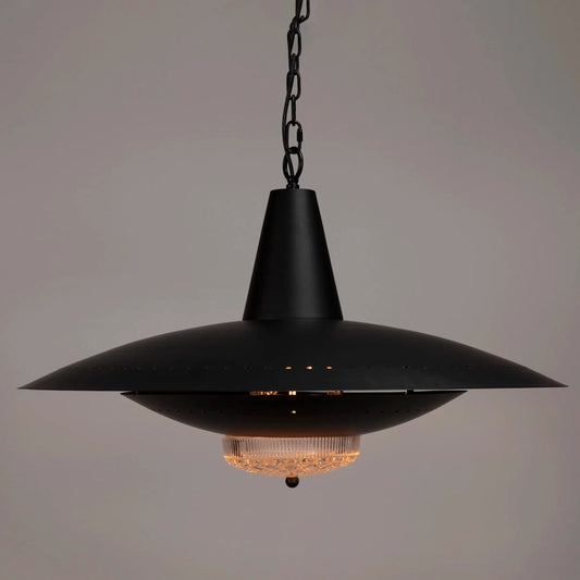 Ufo Pendant by Noir in matte black. Made from industrial steel, decorative glass in a modern style.