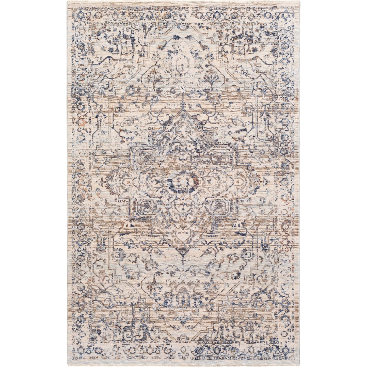 001 SI-1888077,SI-1888081 | Primary Silo | Palazzo Rug - 24438 by Livabliss in navy, denim, pale blue, brown, taupe, rose. Made from 70% polyester, 30% viscose in a unique style.
