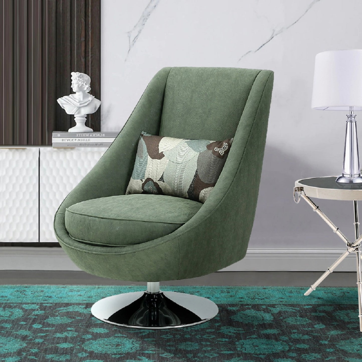 005 SI-1990624 | Lifestyle | Mason Swivel Chair by Pasargad Home in green. Made from polyester in a modern style.