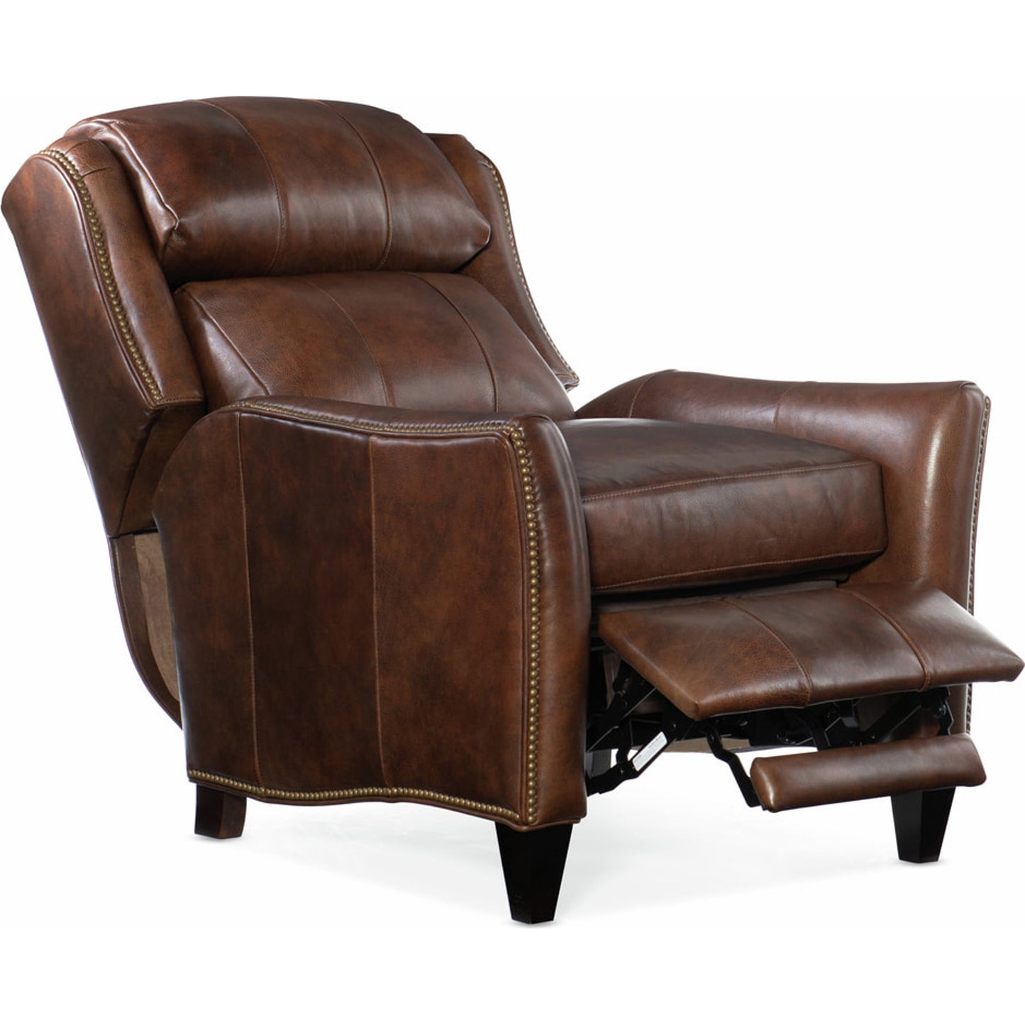 005 SI-1873127 | Additional Silo | Lancaster Recliner by Bradington-Young by Hooker Furniture in brown and plantation finish, natural brass nails. Made from 100% leather in a unique style.