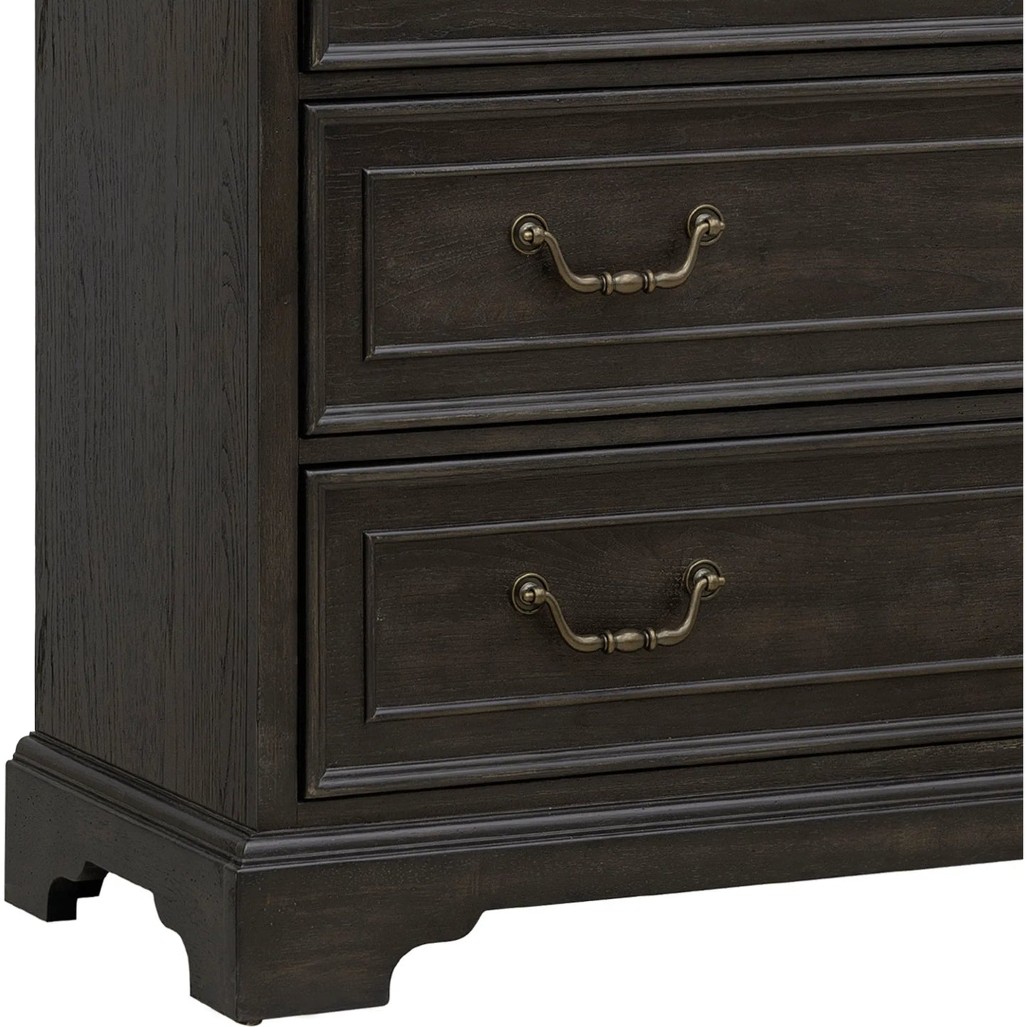 006 SI-2383572 | Closeup | Hickory Creek 6 Drawer Chest by Pulaski Furniture in brown velvet. Made from split heart cathedral hickory veneers in a unique style.