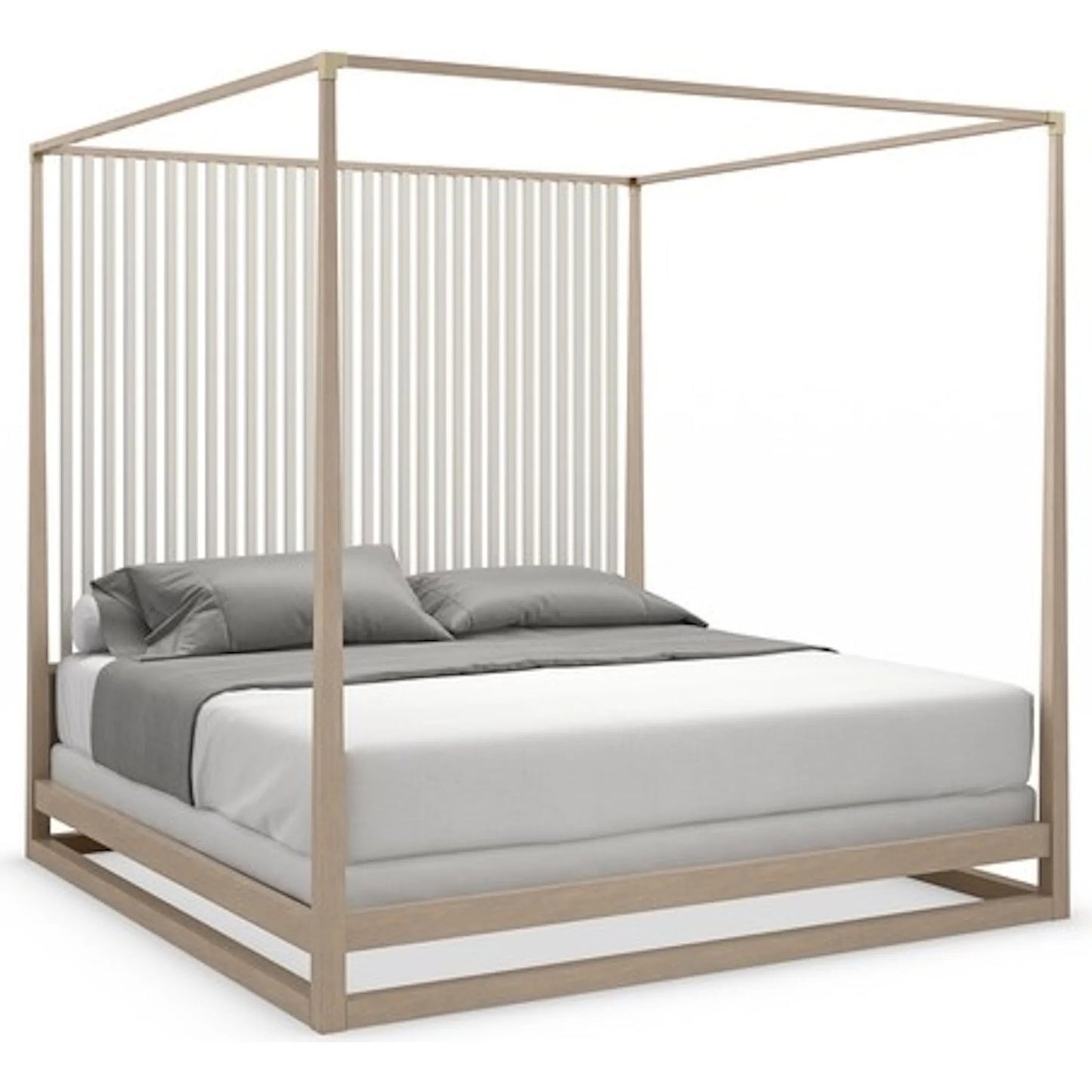 001 SI-2095921 | Primary Silo | Pinstripe Light Bed - Queen by Caracole in oak, champagne gold and sun drenched oak, almond milk. Made from oak, quartersawn oak in a transitional style.