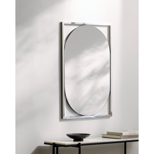 Qayanat 36" Mirror by Surya in metallic silver. Made from frame: metal, substrate: manufactured wood in a modern style.