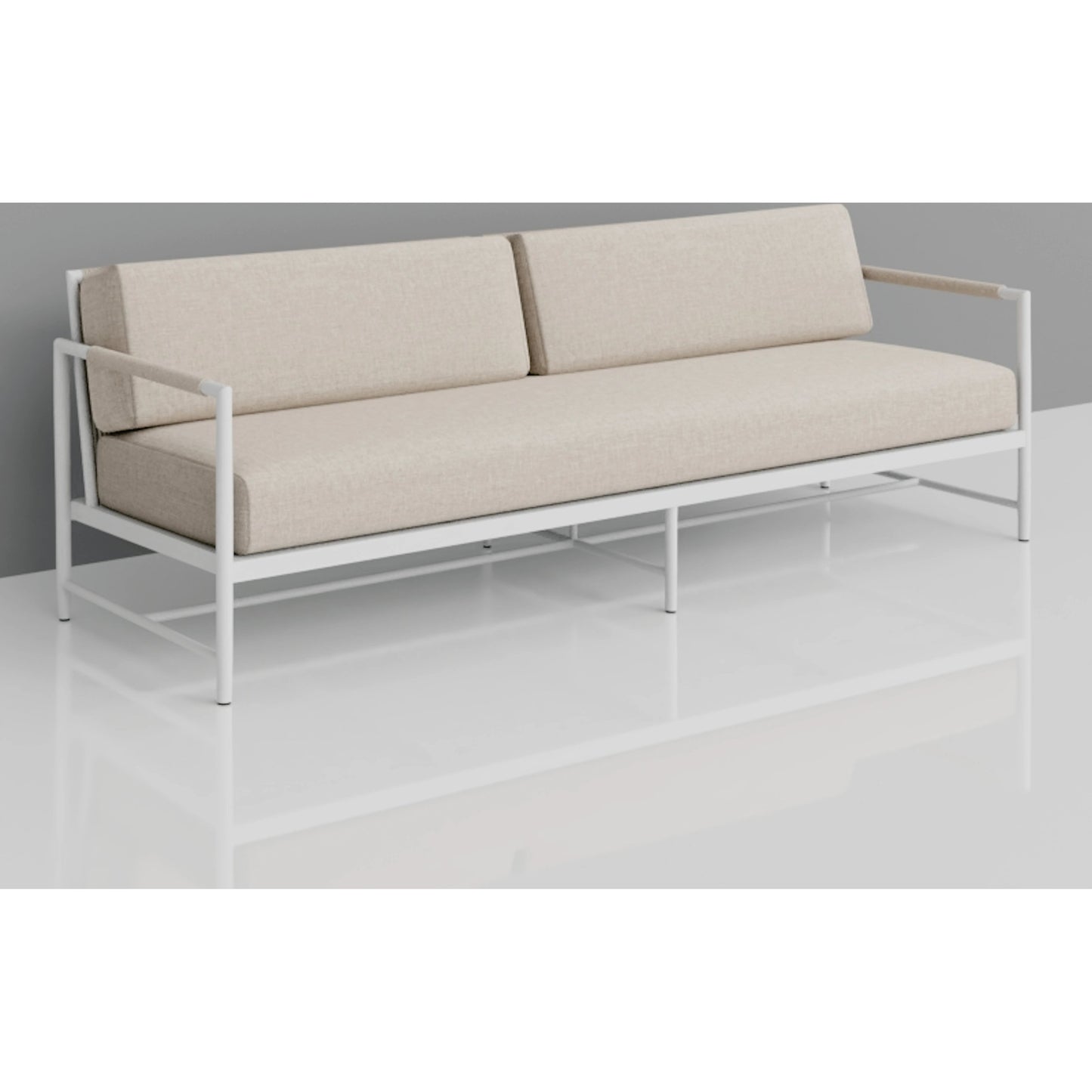 009 SI-2167170 | Lifestyle | Sabbia Outdoor Sofa by Sunset West in white. Made from olefin rope in a coastal style.
