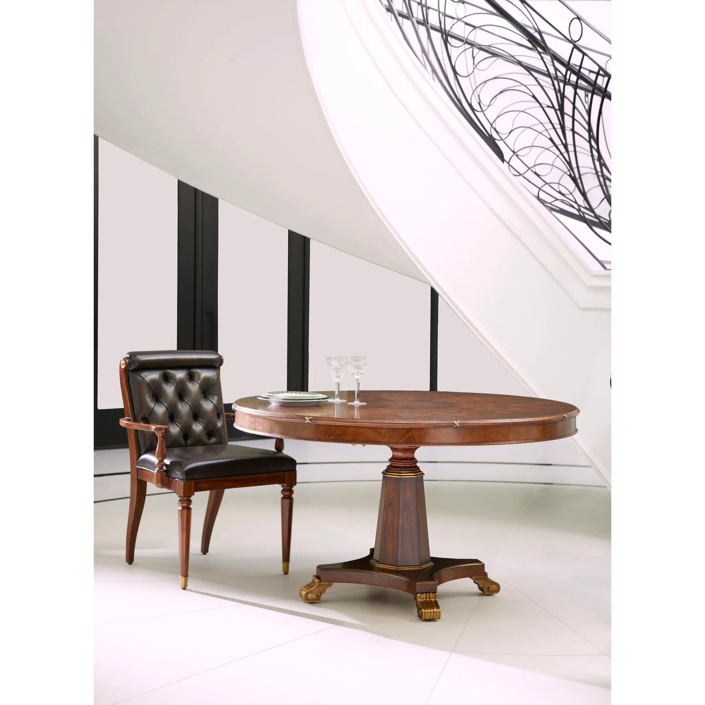010 SI-2446829 | Lifestyle | Viceroy Arm Chair by Jonathan Charles in viceroy brown santos. Made from local mahogany, leather, brass in a unique style.