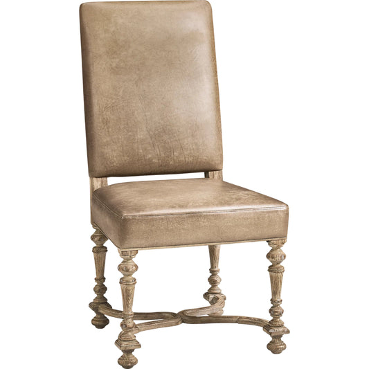 Sagehill Leather Side Chair by Jonathan Charles in timberon grey oak. Made from oak in a traditional style.