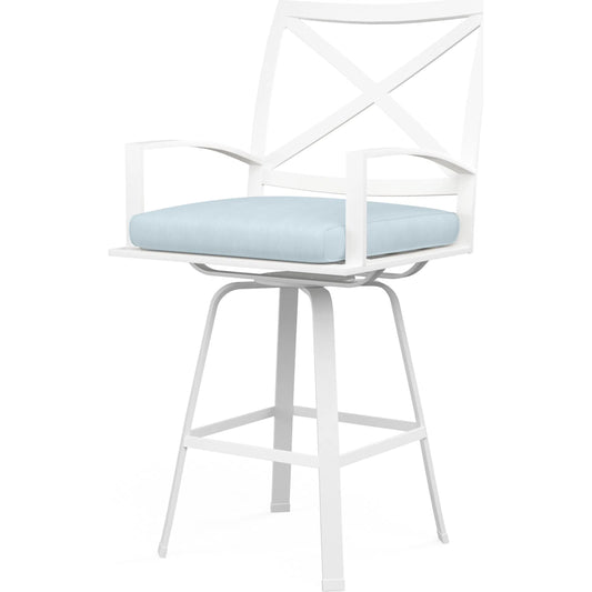 001 SI-2514086 | Primary Silo | Bristol Outdoor Swivel Counter Stool in Canvas Flax w/ Self Welt by Sunset West. Made from aluminum in a modern style.