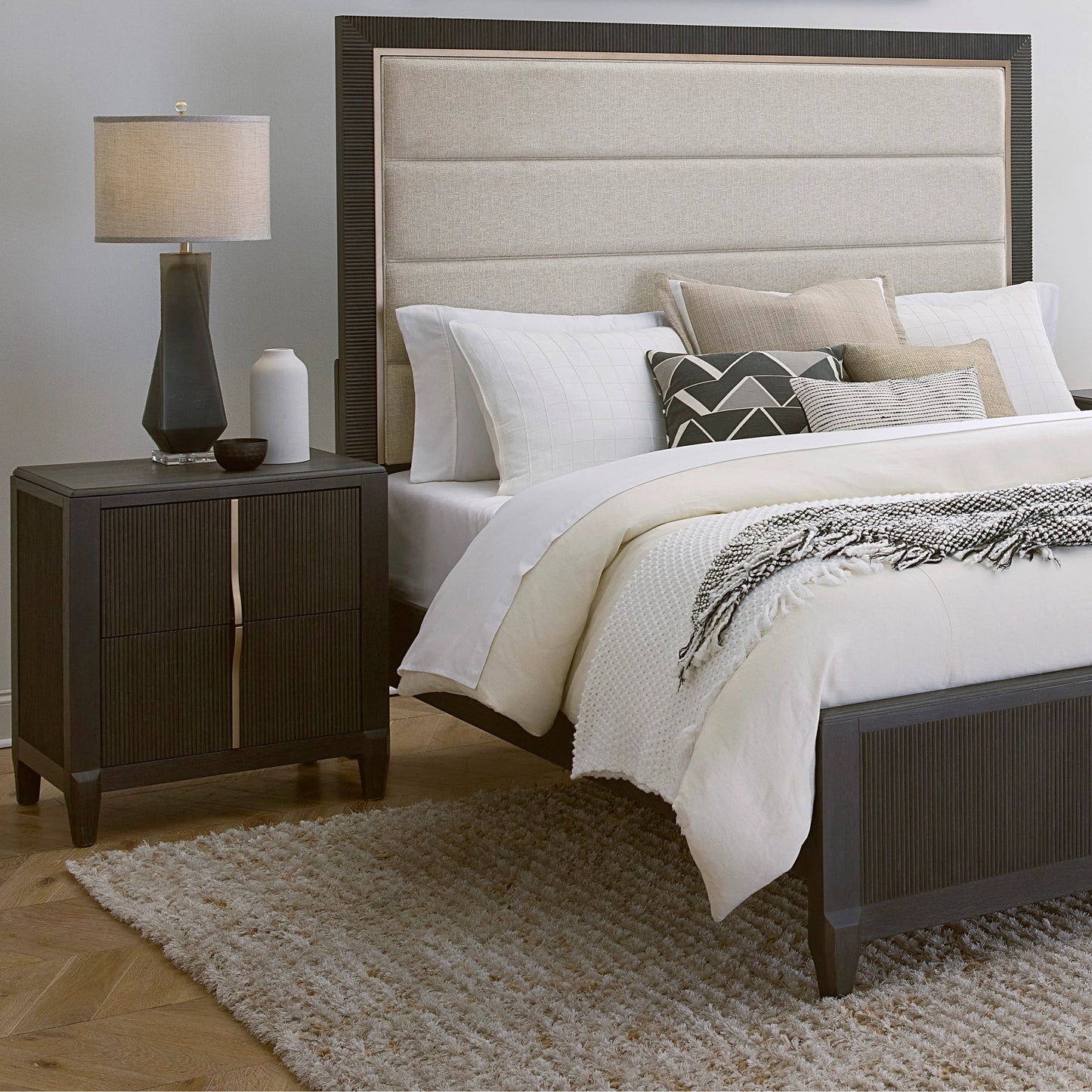 009 SI-2143472 | Lifestyle | West End Loft Nightstand by Pulaski Furniture in tuxedo. Made from rubberwood in a modern style.