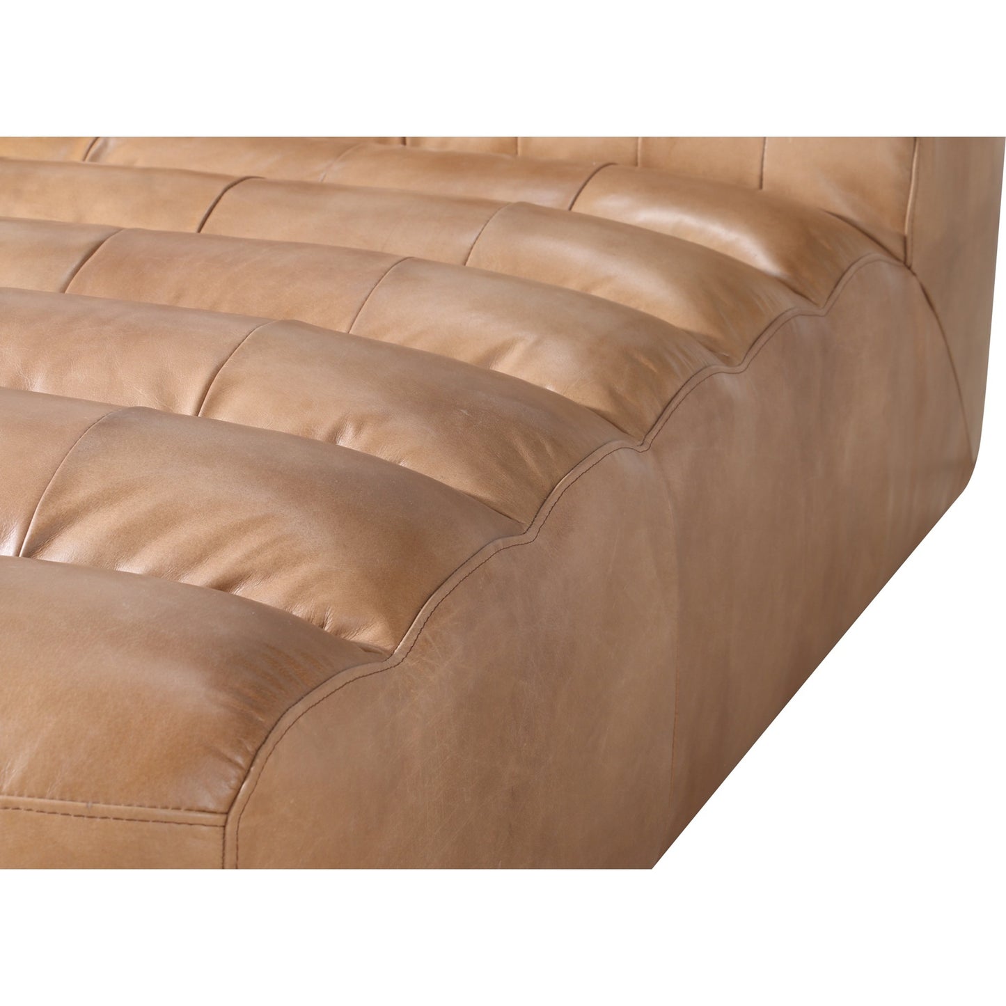 015 SI-1771809 | Closeup | Ramsay Chaise by Moe's Home Collection in brown. Made from upholstery: top-grain leather, feather, fiber-fill topper foam, solid pine, plywood frame, spring support in a modern style.