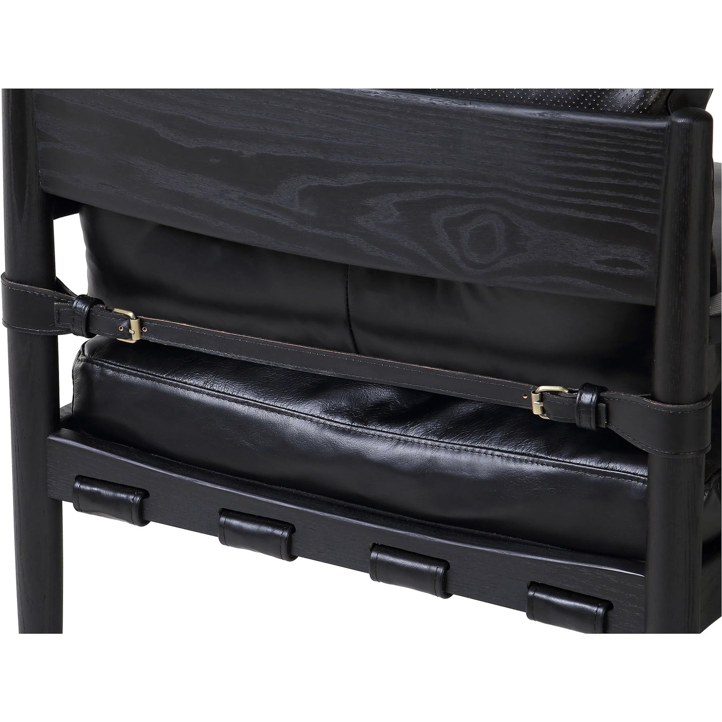 006 SI-1717400 | Closeup | Turner Chair by Moe's Home Collection in black. Made from ash wood frame, top-grain buffalo leather, foam cushion with a feather wrap in a modern style.