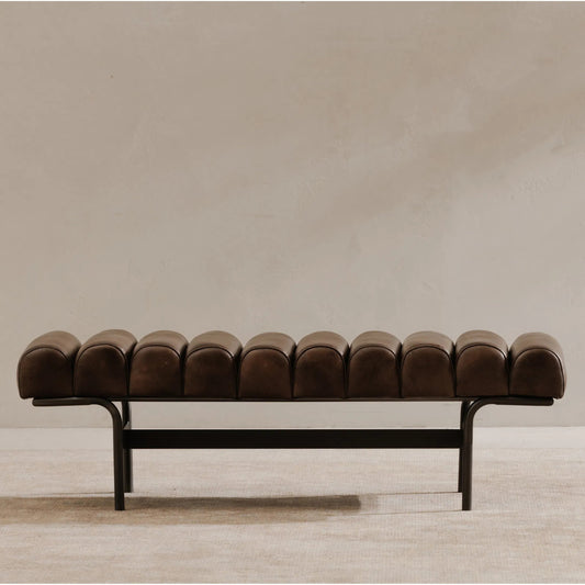 Harrison Bench by Moe's Home Collection. Made from upholstery: top, grain buffalo leather, iron frame in a traditional style.
