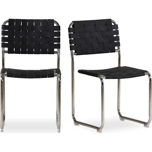 Moma Stainless Steel Dining Chair (Set of 2) by Moe's Home Collection in black. Made from top grain leather, stainless steel frame in a modern style.