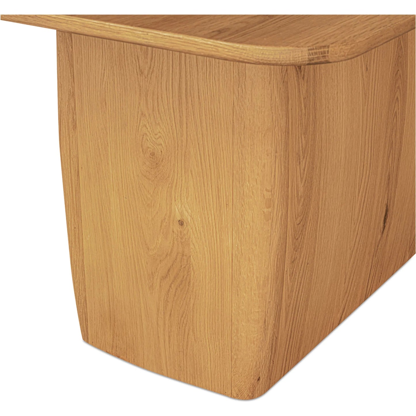 003 SI-2368427 | Closeup | Winston Dining Table by Moe's Home Collection in natural and rustic oak. Made from oak veneer over mdf tabletop, solid oak base edge in a transitional style.