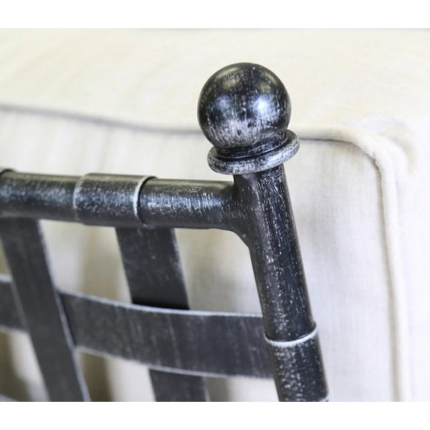 004 SI-2166916 | Closeup | Provence Outdoor Club Chair by Sunset West in pewter. Made from wrought iron in a modern style.