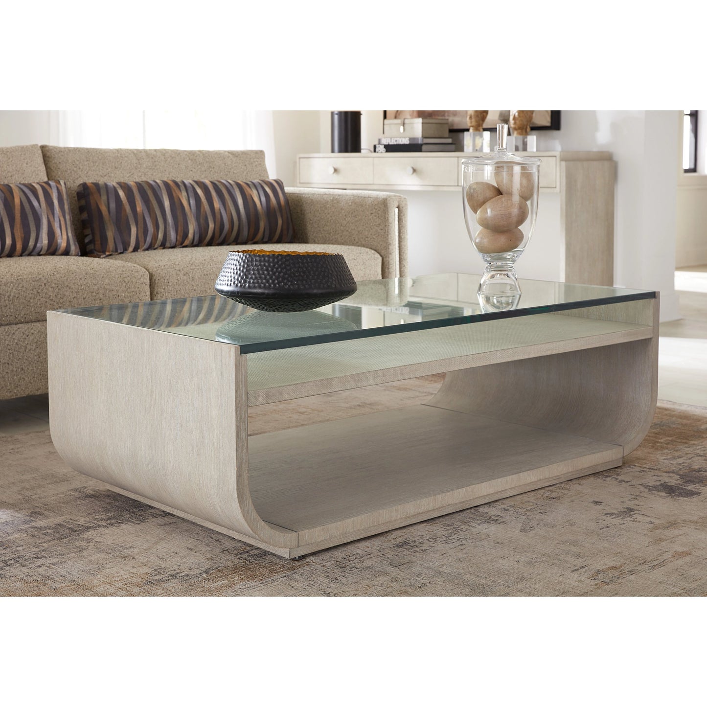 008 SI-2133655 | Lifestyle | Modern Mood Rectangle Cocktail Table by Hooker Furniture. Made from oak veneers, glass in a modern style.