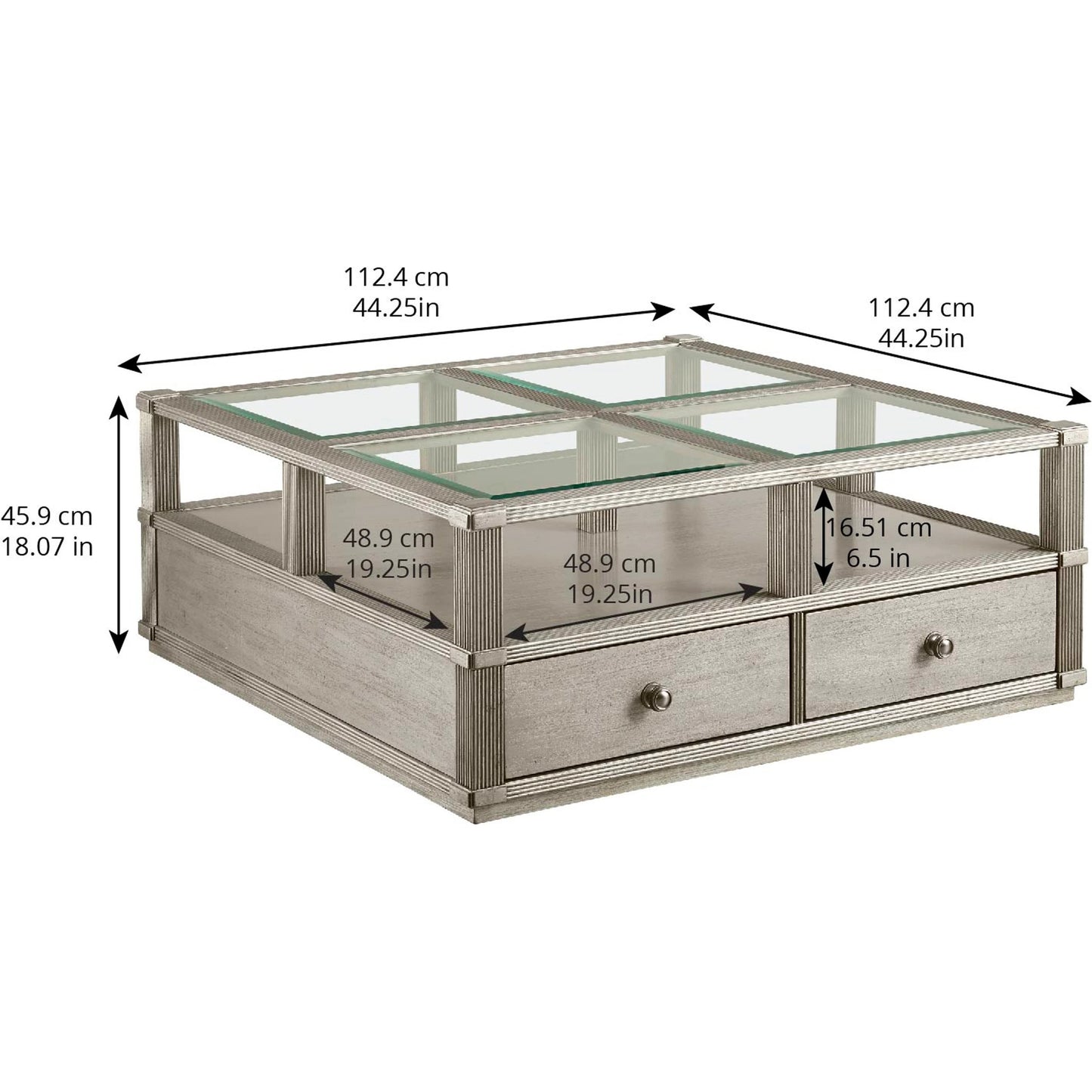 006 SI-1946530 | Additional Silo | Morrissey Ellman Cocktail Table by A.R.T. Furniture in silver and bezel. Made from parawood solids, primavera veneers, glass, metal in a modern style.
