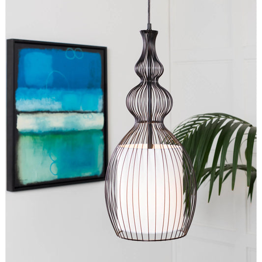 Quinton Indoor/Outdoor Ceiling Light by Surya in black, white. Made from wire, metal in a eclectic & global style.