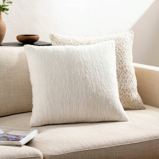 Quinby Pillow - 481546 by Surya in ivory, cream, off-white. Made from front: 65% viscose, 35% linen, back: 100% cotton in a modern style.