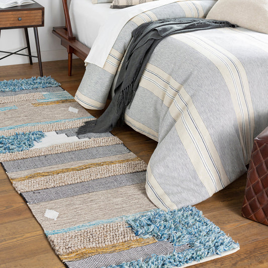 Quenby QUE-2301 Indoor/Outdoor Rug by Surya in black, white, mustard, dark brown, charcoal, light beige. Made from 55% wool, 25% polyester, 20% cotton in a unique style.