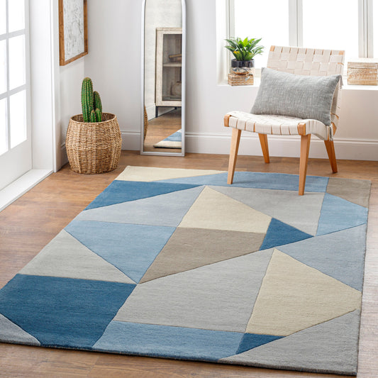 Queens Rug - 26217 by Livabliss in denim, gray, navy, medium gray, oatmeal. Made from 100% wool in a unique style.