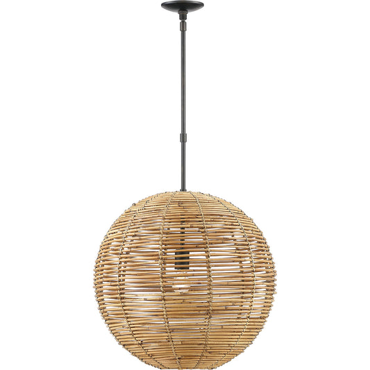 Kingston Rattan Single-Light Globe Pendant by Lumanity in oil rubbed bronze. Made from iron, natural rattan in a coastal style.