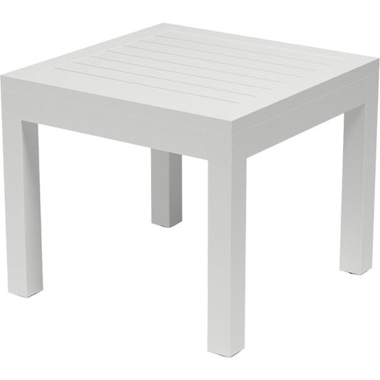 Naples Outdoor End Table by Sunset West in white. Made from aluminum in a modern style.