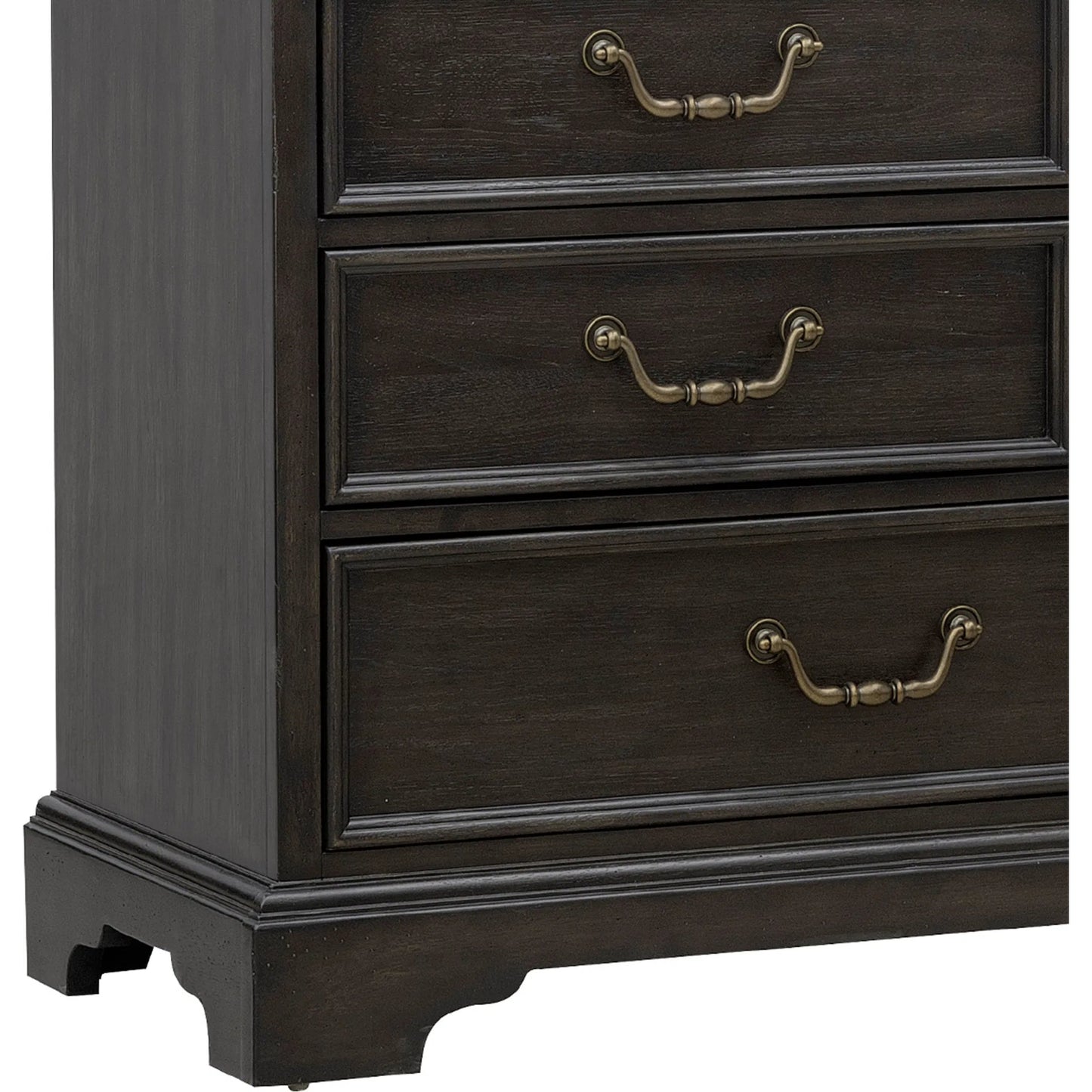 005 SI-2383569 | Closeup | Hickory Creek 10 Drawer Dresser by Pulaski Furniture in brown velvet. Made from split heart cathedral hickory veneers in a unique style.