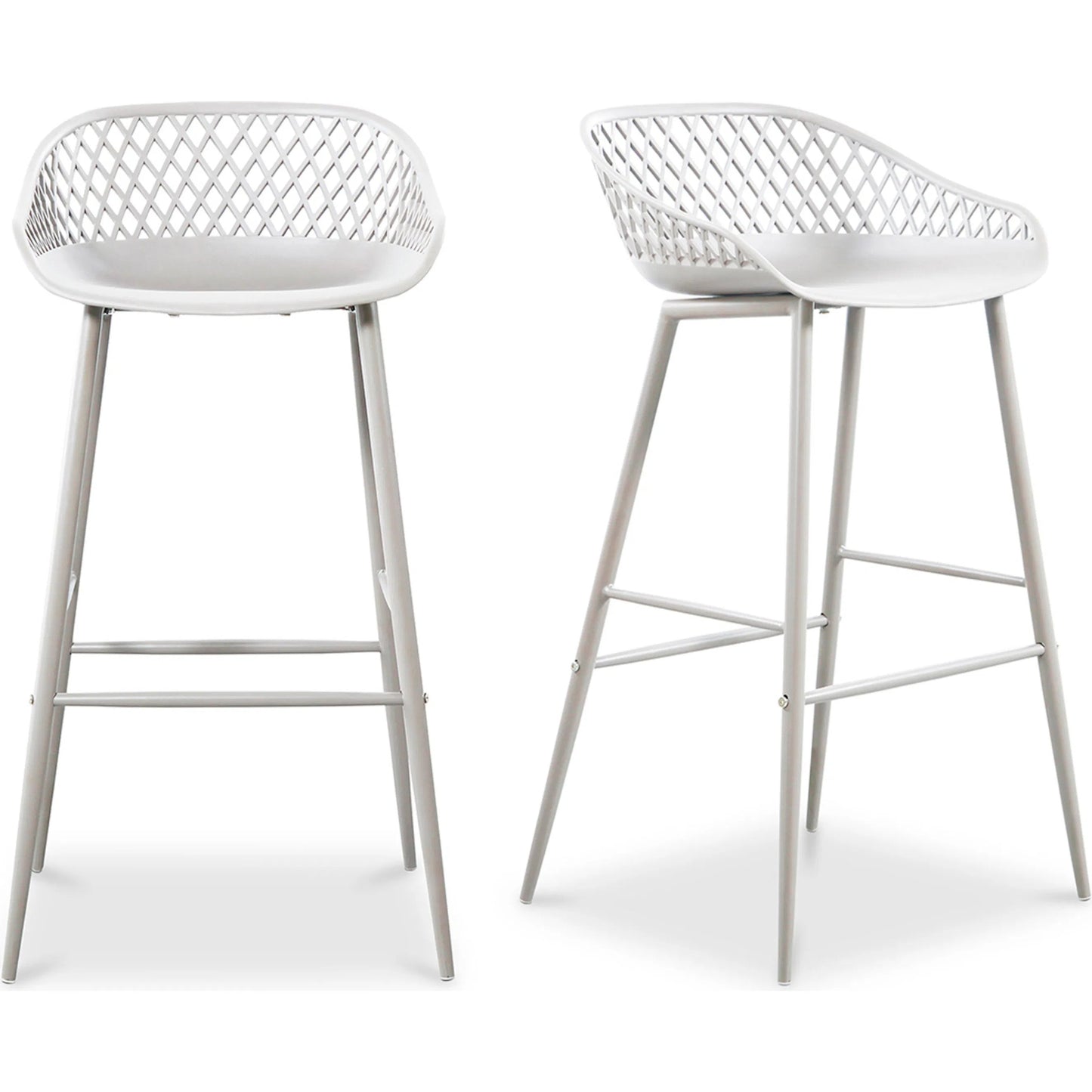 001 SR-768156 | Primary Silo | Piazza Outdoor Barstool (Set of 2) by Moe's Home Collection in white and powder coated. Made from polypropolene seat, powder coated metal legs in a modern style.