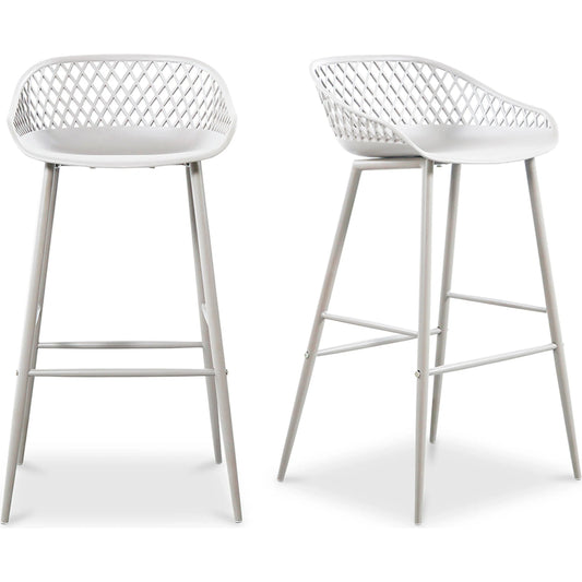 Piazza Outdoor Barstool (Set of 2) by Moe's Home Collection in white and powder coated. Made from polypropolene seat, powder coated metal legs in a modern style.