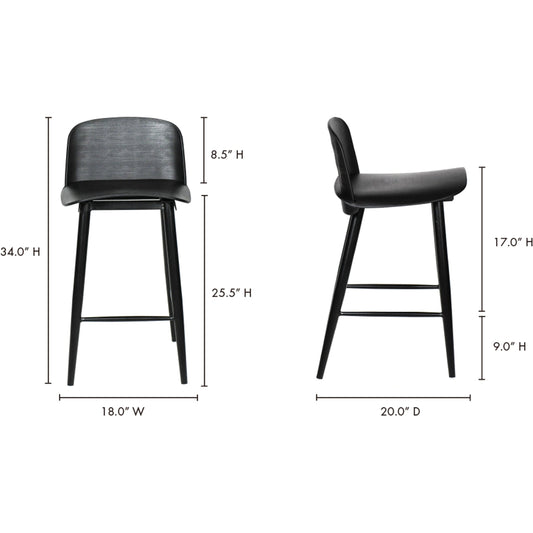 Looey Counter Stool (Set of 2) by Moe's Home Collection in black. Made from polypropylene seat, steel legs in a transitional style.