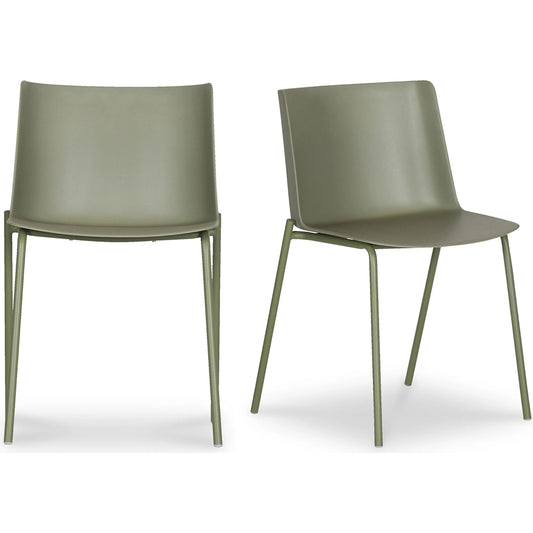 Silla Outdoor Dining Chair (Set of 2) by Moe's Home Collection in sage. Made from polypropylene seat, powder-coated steel legs in a modern style.